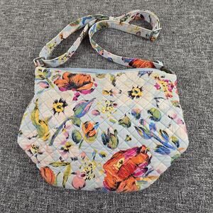 Vera Bradley Quilted Floral Shoulder Bag Light Blue Adjustable Strap Zip Top
